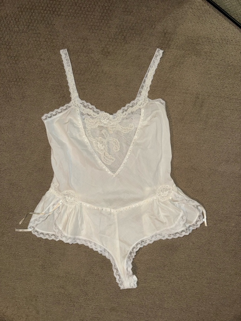 Victoria's Secret Gold Label White Lace Trim Bodysuit